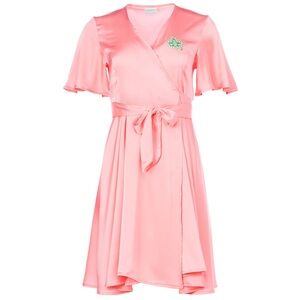 Elegant Pink AKA Twenty Pearls Satin Wrap Dress